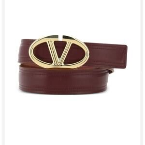 Valentino Garavani The Bold Edition VLOGO Leather Belt Burgundy Red